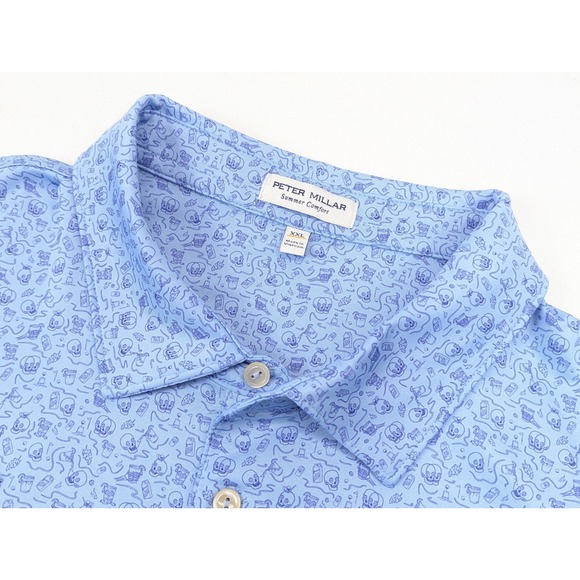 Peter Millar Other - Peter Millar Polo Shirt Mens 2XL Summer Comfort Skull Drinks Blue Performance